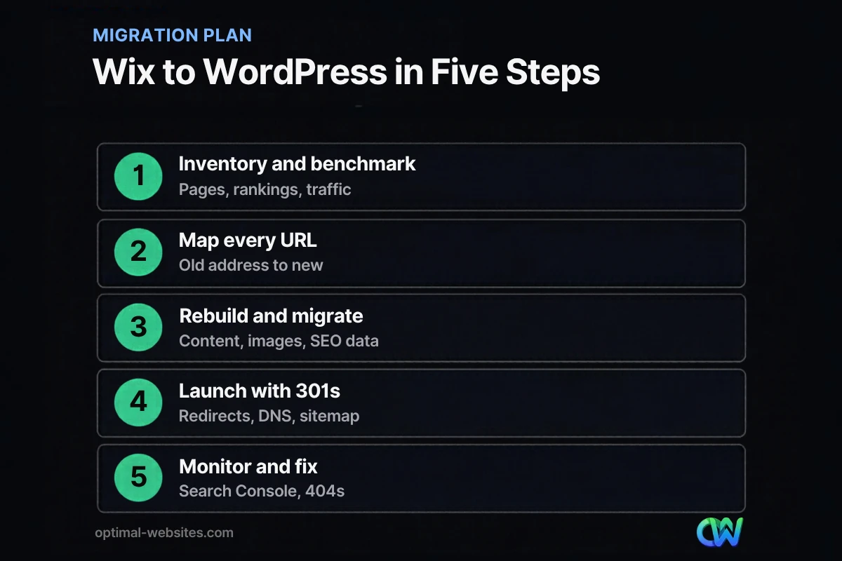 Five-step Wix to WordPress migration plan that protects SEO