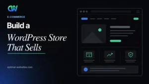 Laptop showing a WordPress ecommerce website product page with a cart and checkout